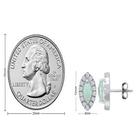 Marquise Cut Lab stvorio Opal dragi kamen i bijeli kubni cirkonij zla eye Stud naušnica u 14k bijelog