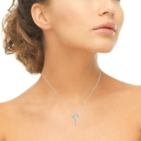 Sterling srebrni simulirani bijeli opal i bijeli Topaz Heart Cross Rođenje Privjesak ogrlicu