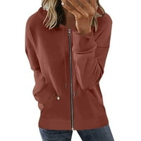 Ženski zip up hoodie na klirensu, pada modne pune boje dugih rukava s kapuljačom sa džepovima