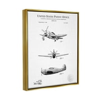 Stupell Industries zamršeni avion dijagram patentna grafička umjetnost Metalno zlato plutajući uokvireni