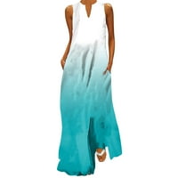 Vintage ženske ljetne haljine Maxi haljina sa V izrezom bez rukava elegantna plaža duga haljina Plisirana