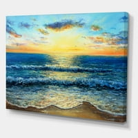 Designart 'Sunrise Glow On The Ocean Waves I' Nautical & Coastal Canvas Wall Art Print