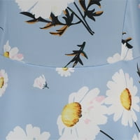 Tking Fashion Žene Ljetne elegantne cvjetne ispisane haljine s kratkim rukavima okrugli vrat Midi ruffle