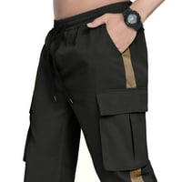 SNGXGN Muški pamuk s teretnim džepovima Twill Joggers Muški teretni hlače Muške teretne hlače, crna, veličine