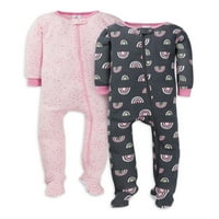 Gerber Baby & Toddler Girl Snig FIT Foot Pamuk Pajamas, 2-pakovanje