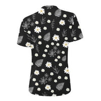 Kratke rukave letnje majice za žene štampane asimetrične cvetove Tops hladna ramena Dressy Daily Wear