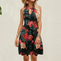Ženska ljetna haljina za Halter vrat cvjetni ispis kratki haljina bez rukava
