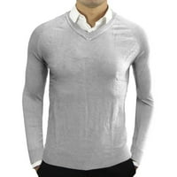 pgeraug za muškarce pletena jednobojna bluza s V izrezom prozračna udobna dukserica s dugim rukavima na