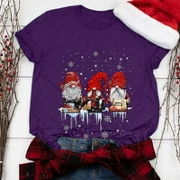 Jsaierl Womens Božićne majice kratki rukav Gnomes uzorak Vrući košulju iz izbjeljive haljine casual tees