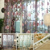 Deyuer Tulle Sheer Curtain, Flower Pattern Valance Drape Poliester Dnevna Soba Kuhinja Sheer Curtain