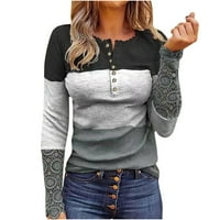 Ženska modni pleteni džemper vrhovi Stretch Slim Fit Patchwork Colorblock tipke Henley majica Pulover