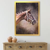 PRONAĐEDAČAK Kružnjak portret smeđeg konjskog seoske kuće uokvirenog umjetničkog tiska