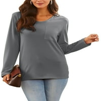 Okrugla bluza plus veličina majica s dugim rukavima za ženske vrhove sa džepnim casual labavim fit tuničkim