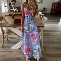 Bescita ljetne casual cvjetne tiskane boemske haljine za žene špagete remen V izrez Dulke Maxi haljina