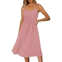 Ženske haljine Halter casual solid-duljine Ljetna haljina bez rukava ružičasta m