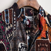Hanas modni muški vrhovi muški etnički kratki rukavi povremeni pamučni laneni Print havajska košulja bluza