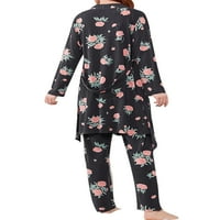 Prednjeg swwalk-a za spavanje Three Pajamas setovi Crew vrat rezervoarska noćna odjeća za jesen odjeću Lounge set cvjetni print crni xl