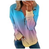 Ženski duks ženski kauzalni zip pulover ovratnik duge dugih rukava gradijent ispis Active odjeća trčanje jakne nebo plavo xxxl