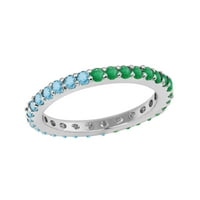 Okrugli oblik Blue Topaz & Emerald Sterling Silver Eternity Women Vjenčani prsten