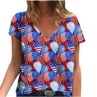 Gallickan Jul Četvrto košulje Žene Ljeto V-izrez Kratko rukavu Nezavisnost tiskane majice Bluze Soft Thirt