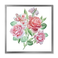 Proljetno cvijeće Alstroemeria ružičaste ruže Uokvirene farbanje platno Art Print