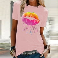 BUIgtTklOP košulje za žene, Moda žene šarene usne Print kratki rukav o-izrez Casual T-Shirt bluze Tops