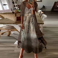 Hanas haljine ženski Casual modni Print V-izrez dva kompleta ljetni Maxi Dress Sling Cardigan Dress Set