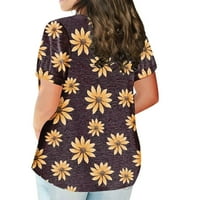 Hanas vrhovi ženski vintage cvjetni ispis plutajući kratki rukav Ležerne majica TOP Plus size pulover