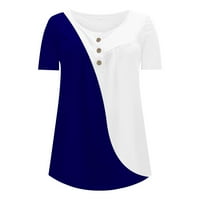 Slatka majica za ispis za žene Blok u boji TOP V-izrez kratki rukav tamno plavi m