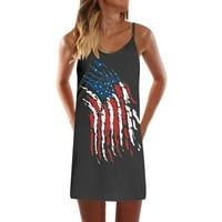 Žene 4. jula Američka zastava Ispis duge haljine Ljetna casual labava džepna haljina strastvena patriotska