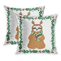 Slatka beba lijenost obučen u rogove smiješno drži Bo Božić Hipster jastučnica poklopac jastuk Set 2