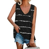 Ženska labava majica bez rukava V-izrez Striped Print Velike veličine Yoga vrhovi crne boje, xxl
