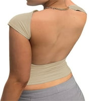 wybzd ženska ljetna majica bez leđa jednobojni kratki rukav izrezani vrhovi pulovera za useve Y2k Streetwear
