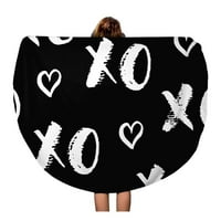Okrugli plažni ručnik pokrivač XOXO četka natpisi Calligraphiv C zagrljaji i poljupci putni krug kružni