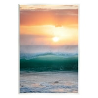 Stupell Industries Orange Sunset Rolling Ocean Waves Obalna fotografija Unfrant Art Print Wall Art